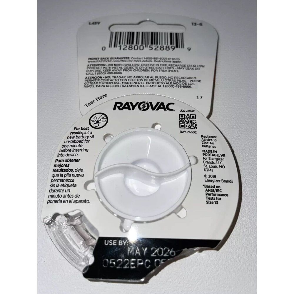 Rayovac Hearing Aid Batteries 6 Pack Size 13 Orange Tab New 1.45V‎ Ex: May 2026 - Picture 2 of 5